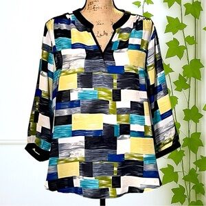 Antilia Femme Sheer Geometric Bell Sleeve Top XL